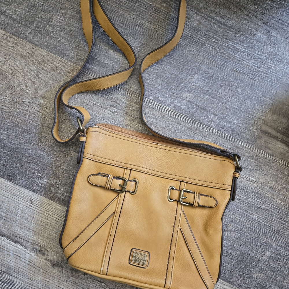 BOC Tan Leather Crossbody Bag with Buckle Accents
